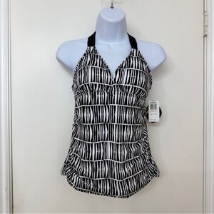Athena women's black and white patterned halter tankini swim top Size 10